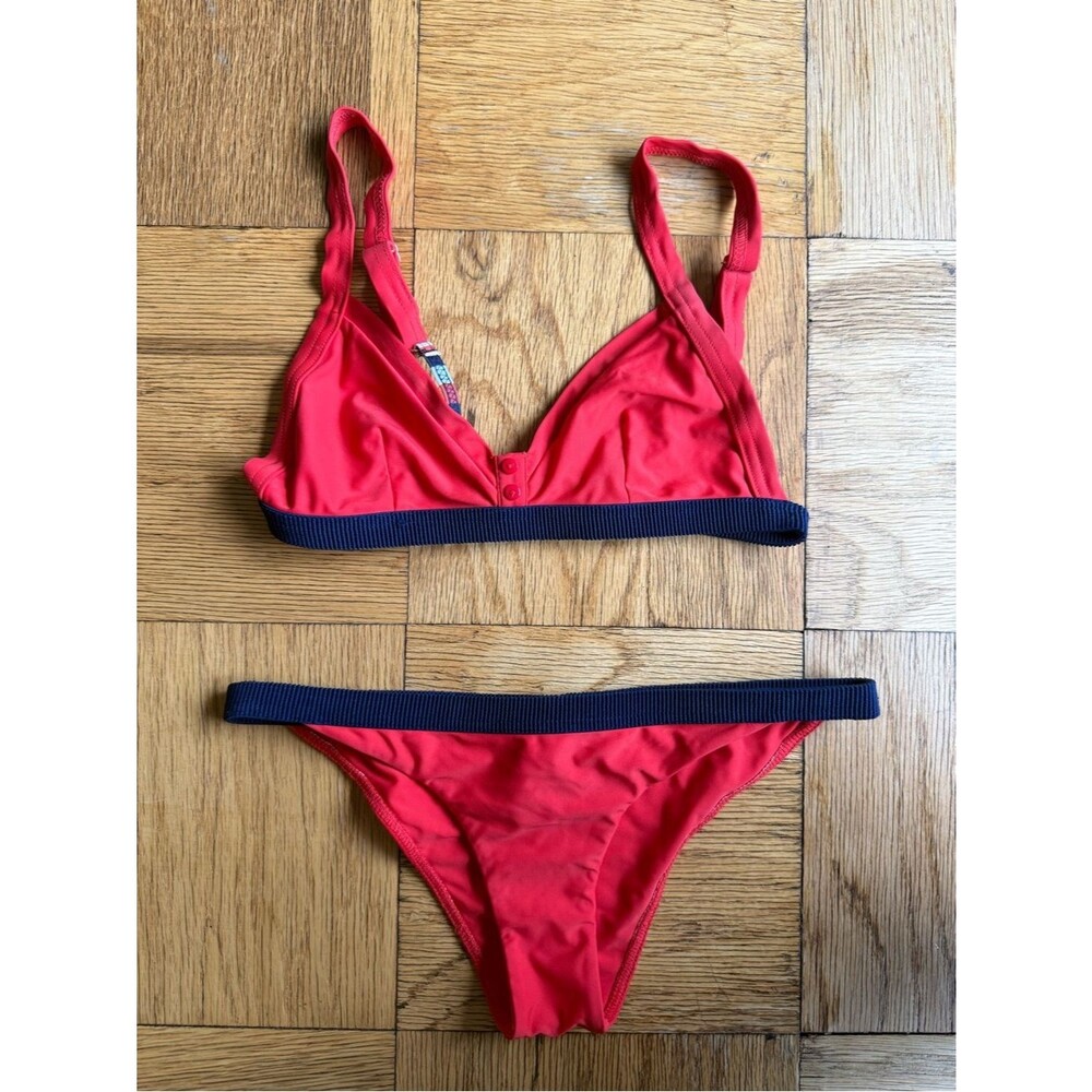 Rye $205 Zesty Grosgrain-trimmed Triangle Bikini, Red/Blue, XS, EUC, Worn Once